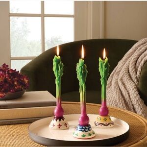 Threshold Beet 🫜 Onion 🧅 TAPER Candle x (2) 3 Pack & Taper Holder TABLE DECOR